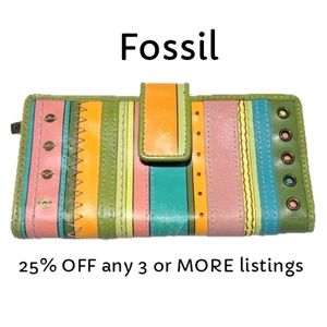 Pastel Leather Fossil Vintage Wallet Striped Card Holder Travel Colorful Travel